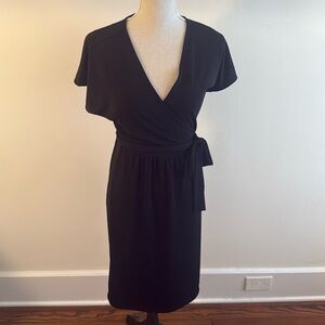 Ann Taylor Black Faux Wrap Midi Dress - Size 0